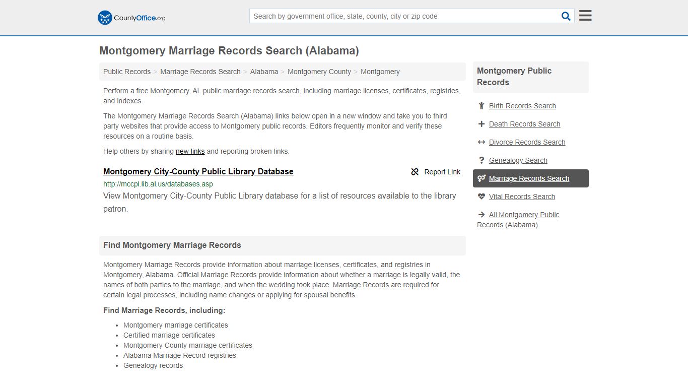 Montgomery Marriage Records Search (Alabama) - County Office